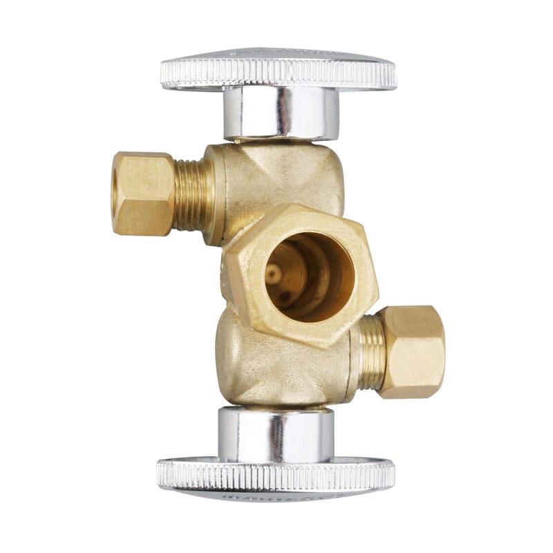 Angle Stop Dual Comp 5/8 x3/8 x 3/8 Brass