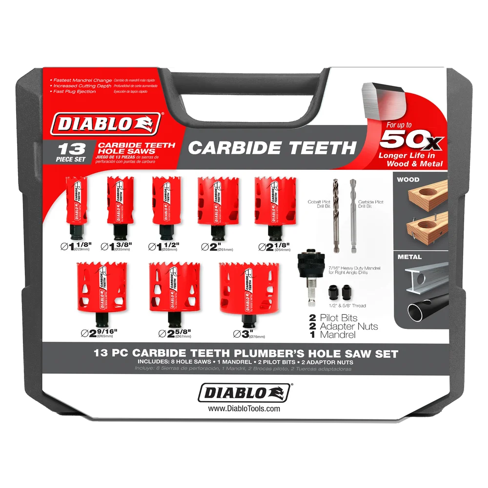 DIABLO 13PC Carbide Teeth Plumber's Hole Saw Set  Item # : DHS13SPLCT